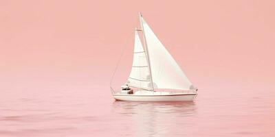 AI generated Sailboat on Pink Sea and Pink Sky View. Generative AI photo