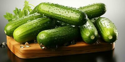 AI generated Fresh Cucumber with Water Droplets. Generative AI photo