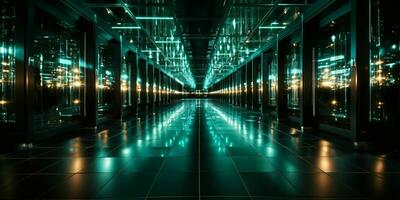 AI generated Data Center Background. Futuristic Server Room. Generative AI photo