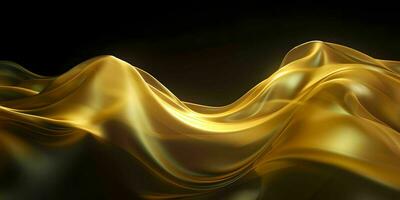 AI generated Luxurious Gold Silk Fabric Isolated on Black Background. Generative AI photo