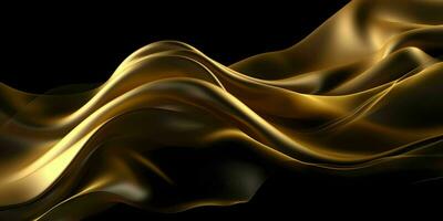 AI generated Luxurious Gold Silk Fabric Isolated on Black Background. Generative AI photo