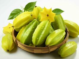 AI generated Fresh Carambola Fruit with Water Drops. Star Fruit. Generative AI photo