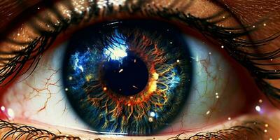 AI generated Close Up View of the Eye with the Universe inside. Generative AI photo