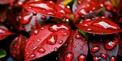 ai generado Fresco rojo hojas con agua gotas. cerca arriba de hoja con gotas de lluvia. generativo ai foto