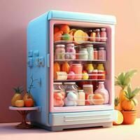 AI generated Cute Futuristic and Minimalist 3D Fridge Illustration. Generative AI photo