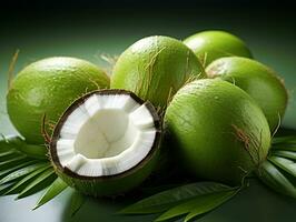 AI generated Fresh Green Coconut. Young Coconut Pieces. Generative AI photo