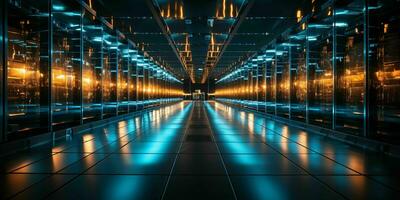 AI generated Data Center Background. Futuristic Server Room. Generative AI photo