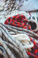 Many different ropes in the sailboat photo