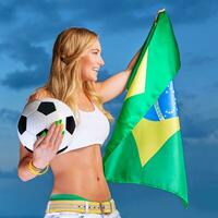 Happy fan of Brazilian football team photo