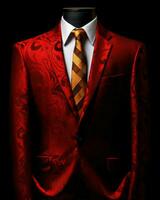 AI generated Luxury and  Elegant Red Men's Suit with Abstract Motif Isolated on Black Background. Generative AI photo