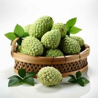 AI generated Fresh Custard Apples in a Basket. Sugar Apple. Healthy Fruit. Generative AI photo