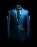 AI generated Elegant Blue Men's Suit Isolated on Black Background. Generative AI photo