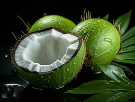 AI generated Fresh Green Coconut. Young Coconut Pieces. Generative AI photo