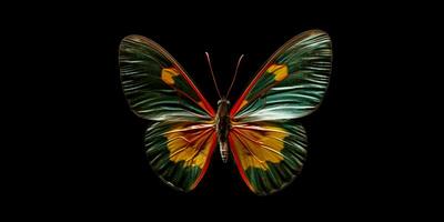 AI generated Beautiful and Colorful Butterfly Isolated on Black Background. Generative AI photo