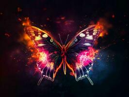 AI generated Beautiful Butterfly with Glowing Effect on Dark Background. Generative AI photo