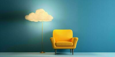 AI generated Minimalist Interior with Sofa and Cloud Lights. Generative AI photo
