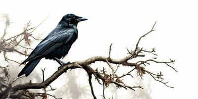 AI generated Crow Perched on a Tree Branch Isolated on White Background. Raven. Generative AI photo