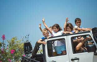 Happy children in the car photo
