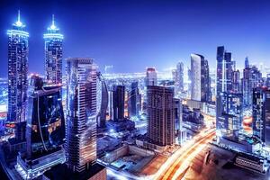 Dubai downtown night scene photo