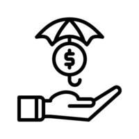 save money umbrella icon and hand icon outline black style. Business and finance icons vector