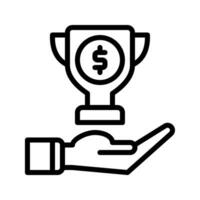 trophy icon and hand icon outline black style. Business and finance icons vector