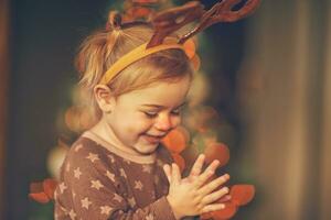 Happy boy in raindeer costume photo