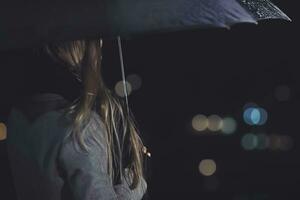 Female outdoors in rainy night photo