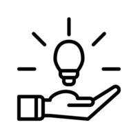 lamp idea icon and hand icon outline black style. Business and finance icons vector