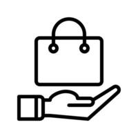 shopping bag sale icon and hand icon outline black style. Business and finance icons vector