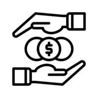 coin dollar and hand icon outline black style. Business and finance icons vector