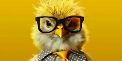 AI generated Cute and Funny Chicken Wearing Glasses and Casual Outfit. Generative AI photo