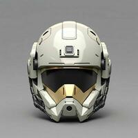 AI generated Modern and Futuristic War Helmet Isolated on Gray Background. Generative AI photo