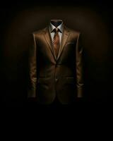 AI generated Elegant Brown Men's Suit Isolated on Black Background. Generative AI photo