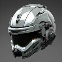 AI generated Modern and Futuristic War Helmet Isolated on Gray Background. Generative AI photo