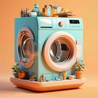 AI generated Cute Futuristic and Minimalist Washing Machine Illustration. Generative AI photo