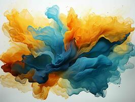 AI generated Blue and Gold Paint Splash and Texture on White Background. Paint Stain. Generative AI photo