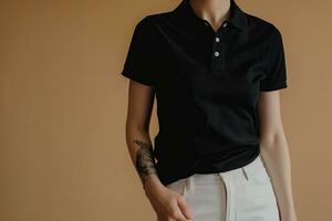 AI generated Modern black polo shirt on model for design mockup photo