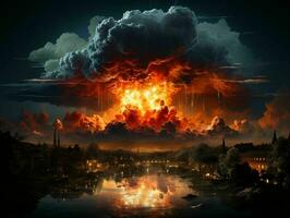 AI generated Nuclear Bomb Explosion. Mushroom Cloud. Generative AI photo