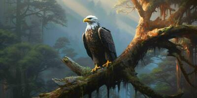 AI generated Bald Eagle Perched on a Tree Branch. Generative AI photo