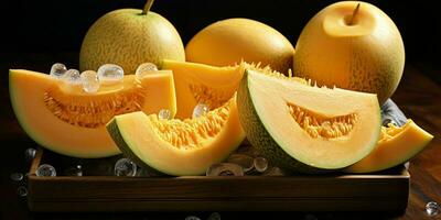 AI generated Fresh Cantaloupe Melon Slices. Generative AI photo