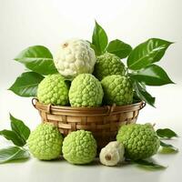 AI generated Fresh Custard Apples in a Basket. Sugar Apple. Healthy Fruit. Generative AI photo