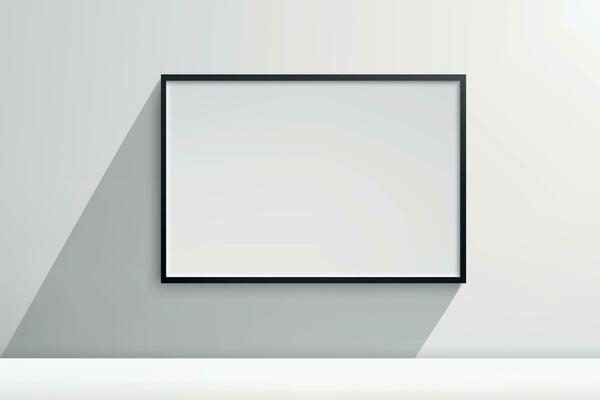 Realistic light box template, billboard sign frame on wall background