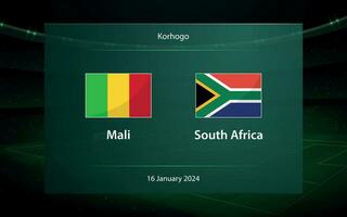 Mali vs South Africa. Football scoreboard broadcast graphic vector