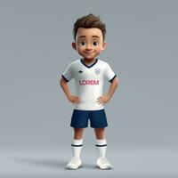 3d cartoon cute young soccer player in football uniform vector