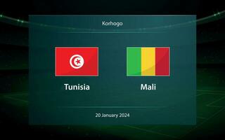 Tunisia vs Mali. Football scoreboard broadcast graphic vector