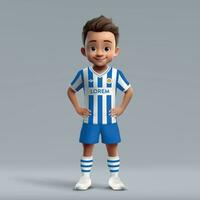 3d cartoon cute young soccer player in football uniform vector