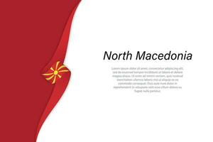 Wave flag of North Macedonia with copyspace background. vector