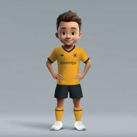 3d cartoon cute young soccer player in football uniform vector