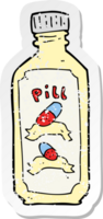 retro nödställda klistermärke av en tecknad gammal flaska piller png