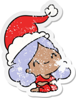 christmas distressed sticker cartoon of kawaii girl png